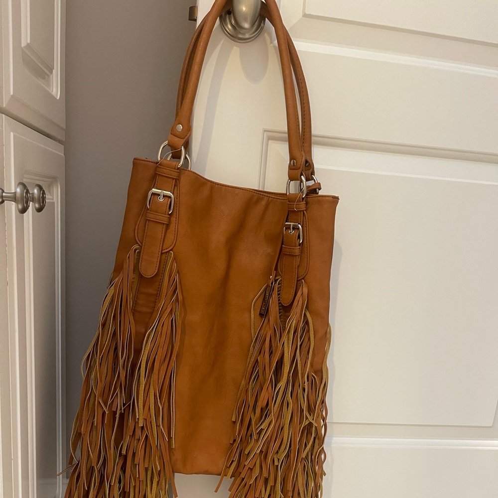 Urban Originals Fringe Bag Faux Leather Brown Tote